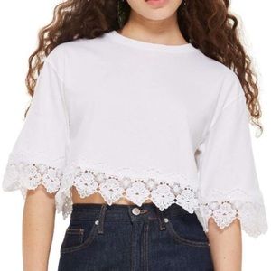 Topshop | NWT White Boxy Crop Top with Lace Trim